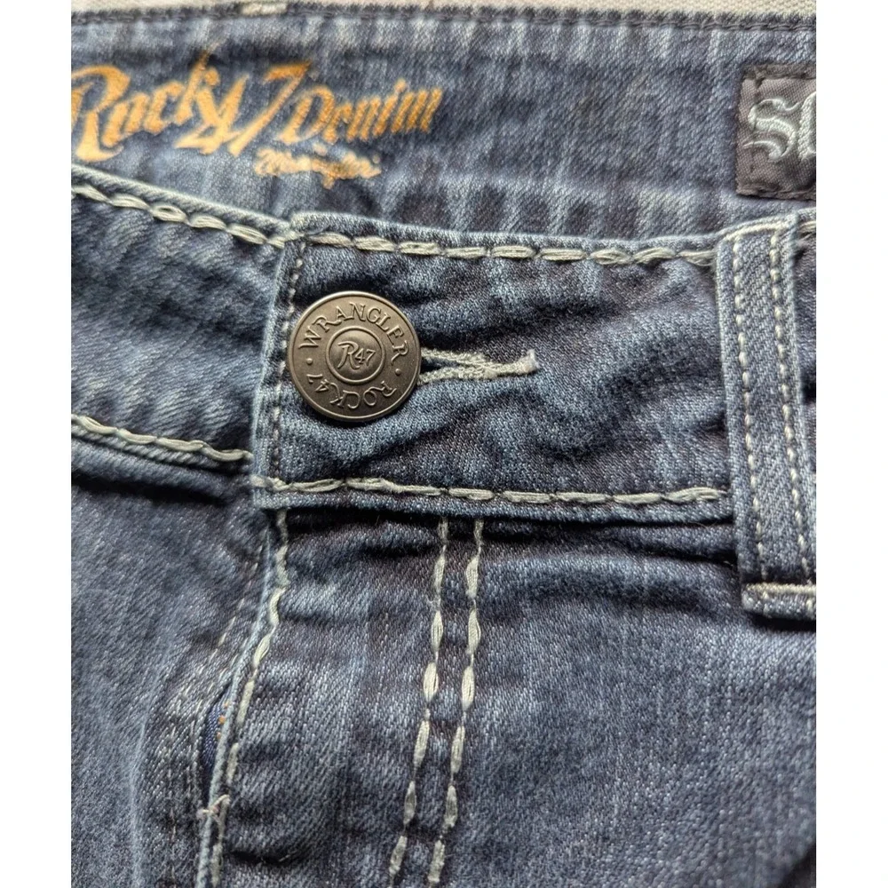 Wrangler Rock 47 Denim Blue Jeans 34x36 Men's Slim Fit Boot Cut